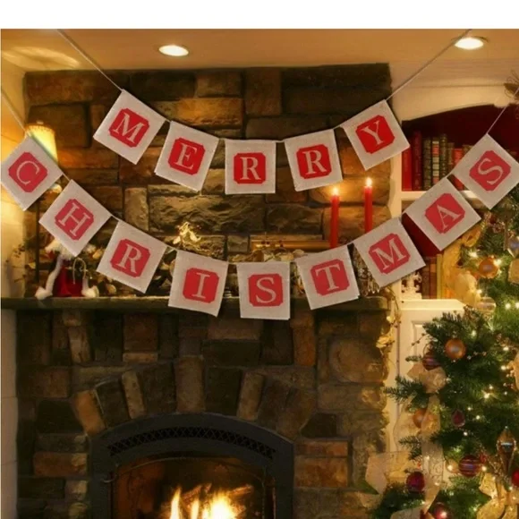 Merry Christmas burlap banner.