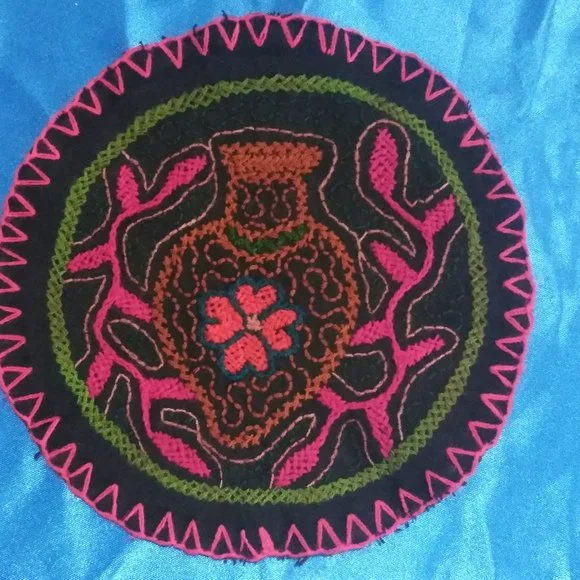Amazon jungle hand embroidered shipibo rug