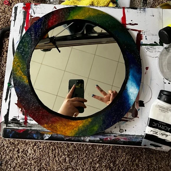 Hand painted circle mirror