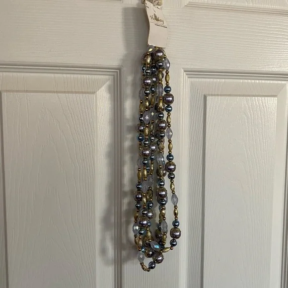 Holiday Gold & Blue Decorative Beaded Garland