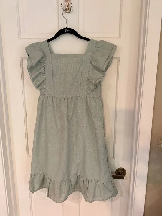 Sage Green Ruffle Sleeve Tie Back Dress Girls Cottagecore Size 12
