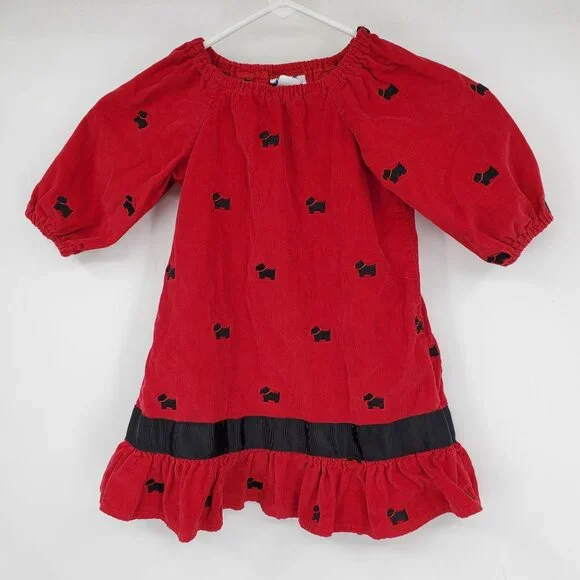 Vintage Just Ducky Made in USA Red‎ Corduroy and Black Scottie Dog Dress Size 4