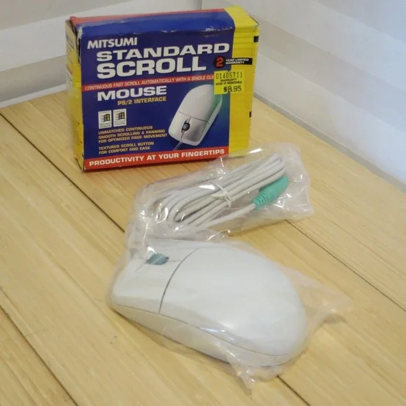 NOS Vintage Mitsumi PS2 Ball Mouse EW4ECM-S3101 2 Button with Scroll Wheel