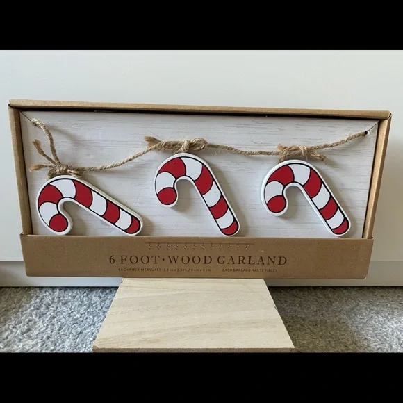 6ft Holiday Farmhouse Christmas Wood Candy Cane Garland Decoration
