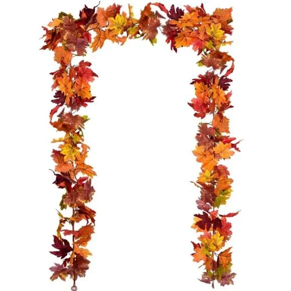 2Pack Fall Garland Maple Leaf,5.9Ft/Piece Hanging Vine Garland Artificial Autumn