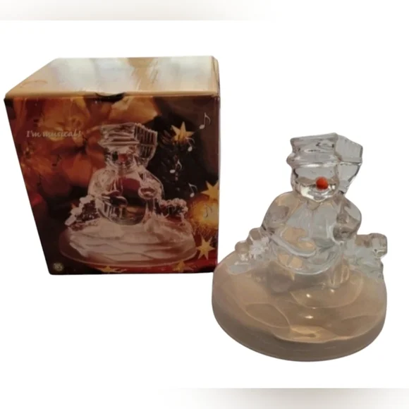 Cristal d'Arques Musical Frosty the Snowman Figurine Clear Vintage Original box