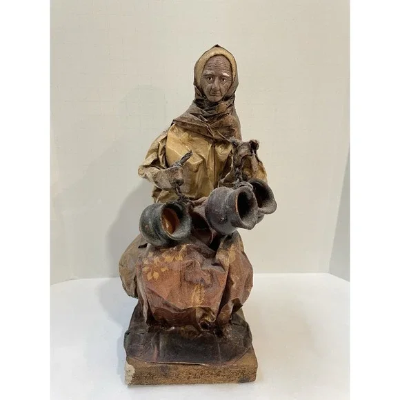 Vintage Paper Mache Cartoneria Mexican Folk Art Figurine of Elderly Peasant
