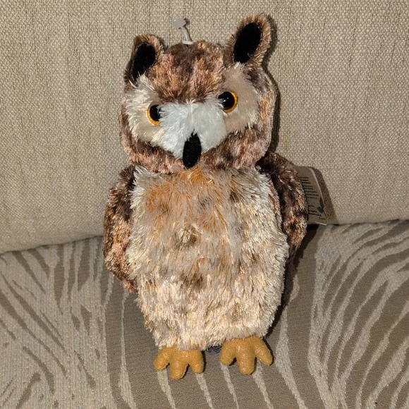 Plush Owl Home Accent in Brown and Cream