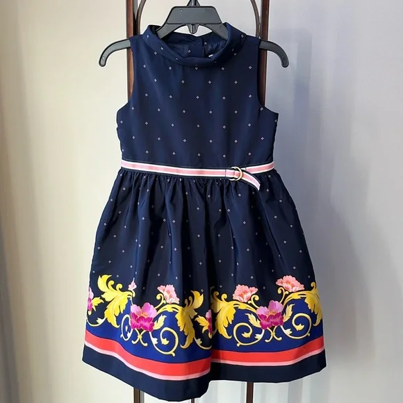 Janie & Jack Navy Dress Scarf Printed Border Tulle‎ Button Bac…