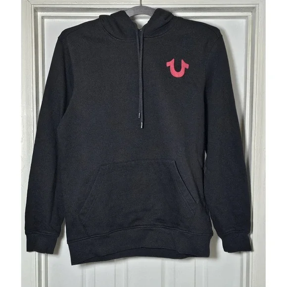 True Religion Hoodie Sweatshirt Size Small Black Pullover Velvet Back Logo