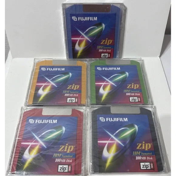 Zip 100MB Disk IBM Formatted Color Disks ATOMM Fujifilm USA 5 Pcs Factory Sealed