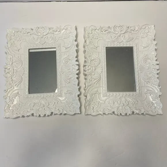 Set of Two White Plastic Framed Mirrors Decor Chic Cottage Core Decor Frames