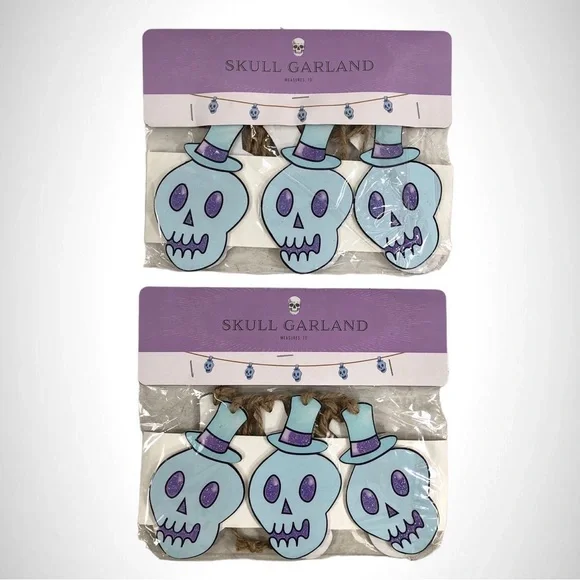 Halloween Wood Garland Skull 70” Lot of 2!