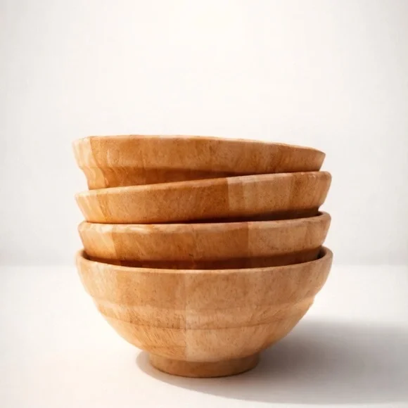 VINTAGE‎ DANSK BLEACH TEAK WOOD MID-CENTURY BOWLS - SET OF 4 - MADE IN THAILAND