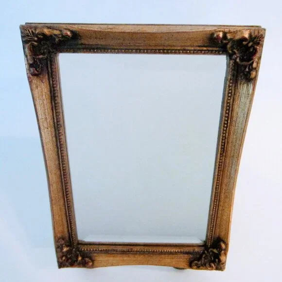 Burnes Small Beveled Mirror Gilt Decorated Floral Design