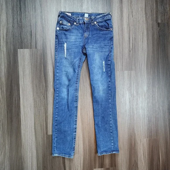 True Religion Mens Jeans 28×27 Blue Geno Relaxed Slim Distressed Stretch Denim