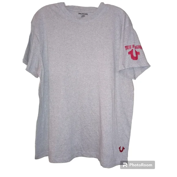 True Religion T Shirt Mens Large Gray Tee Crew Neck‎ Short Sleeve Logo