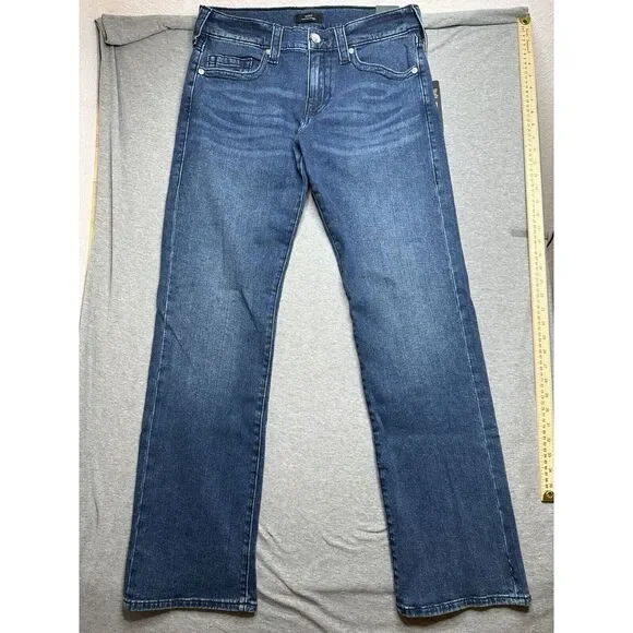 TRUE RELIGION MENS RICKY‎ STRAIGHT BLUE JEANS Distressed 32/34 $159.00 NWT