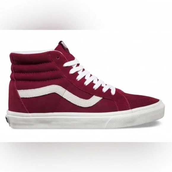 Vans SK8-HI Men's High-Top Sneakers - Burgundy and White Men’s 8.5 Women’s 10