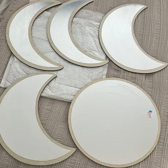 Crescent Moon Wall Mirror Set - Silver