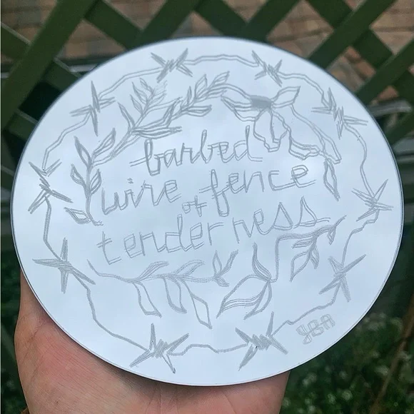 Hand-engraved Mirror with Floral, Poetry and Barbed Wire Design