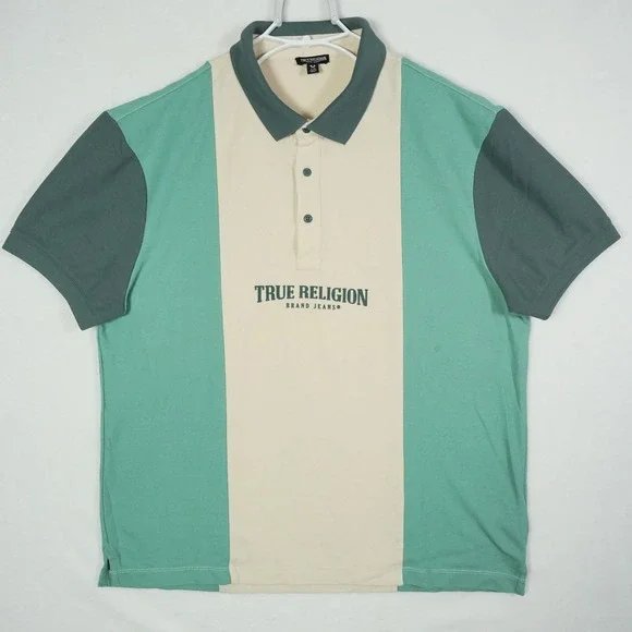 True Religion Paneled Mens Colorblock Polo‎ Shirt Size Large Short Sleeve