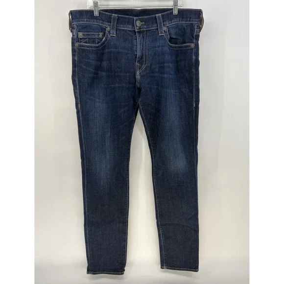True Religion Rocco Relaxed Skinny Jeans Mens 36x33 Dark Wash Stretch USA Made