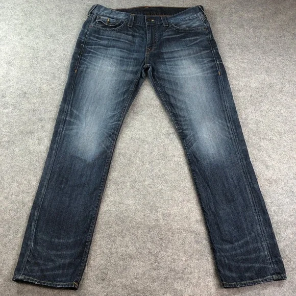 True Religion Mens Jeans 38x34 Geno Relaxed Slim Flap Pockets Dark Wash Blue USA