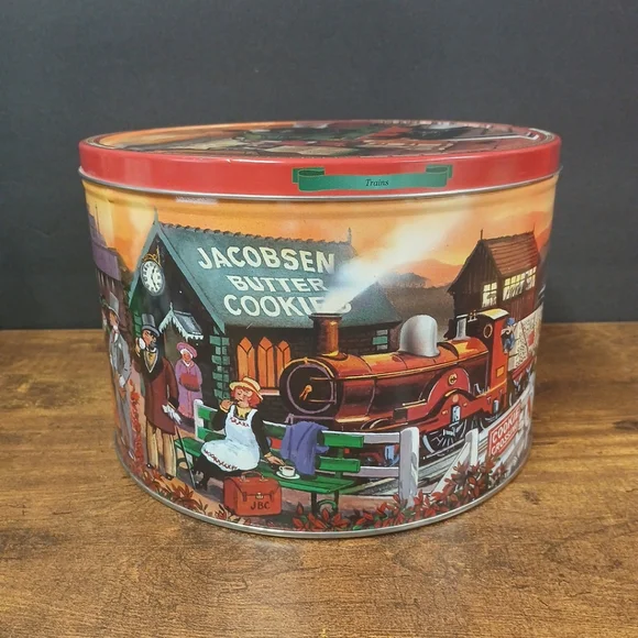 Jacobsen's Trains Imported Danish Butter Cookie Collectible Tin, Empty 9 x 6.25