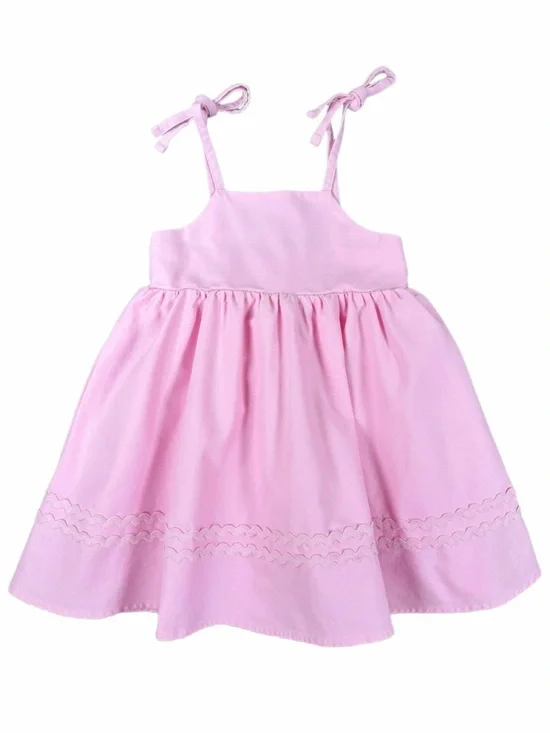 SOUTHERN SMOCKED CO Tie Shoulder Linen Cotton Dress - 2T
