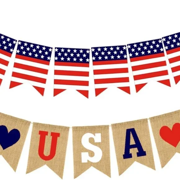 2pcs 4th of July Patriotic Banner Decorations Red Blue White USA American flag