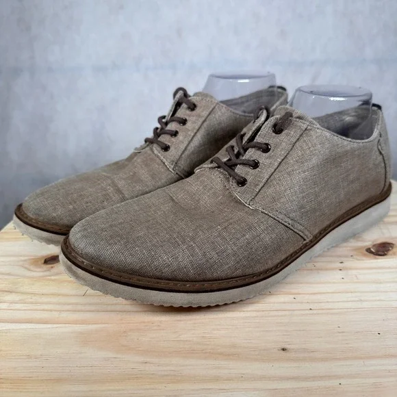 TOMS Mens 10.5 Paseo Mid Sneakers Tan Good Linen Lace Up Derby Shoes 10011501