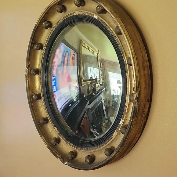 Unrestored Early-19th Century English Regency Gilt Convex Mirror circa 1810