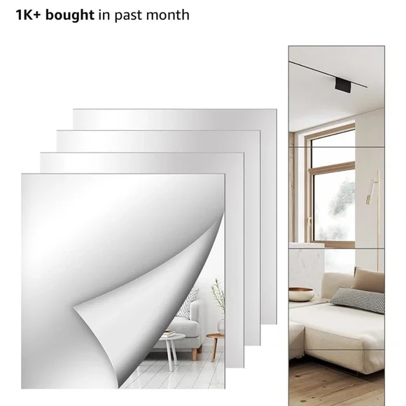 6 packs of 4 Modern Silver Wall Mirror Stickers