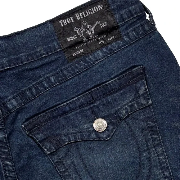 True Religion Jeans Geno Relaxed Slim Mens 40x28 Dark Wash Big T Flap Pocket