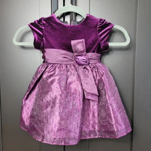 Girls Purple‎ Velvet Sequin Sparkle Party Dress 24M