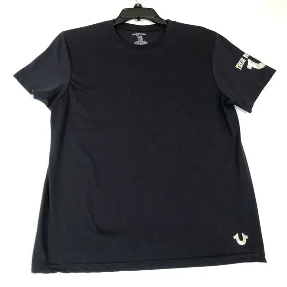True Religion Mens Short Sleeve T-Shirt Size Large Silver Horseshoe Logo Black