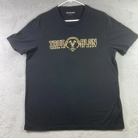 True Religion Jeans Shirt Adult Large Black Puff Metallic Graphic Tee Fashion
