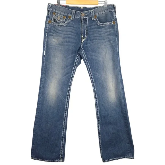 True Religion Ricky Super T Jeans Distressed‎ USA Made Size 38 (Fits 37x33) READ