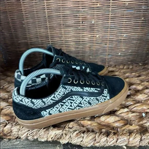 Vans Sz 7 Men's Black Graphic Logo Low Top Lace Up Sneakers‎