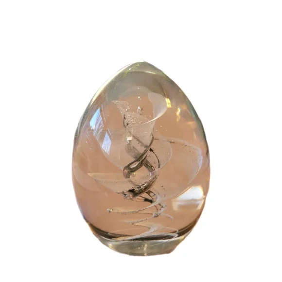 Elegant Glass Egg with Swirl Design Paperweight