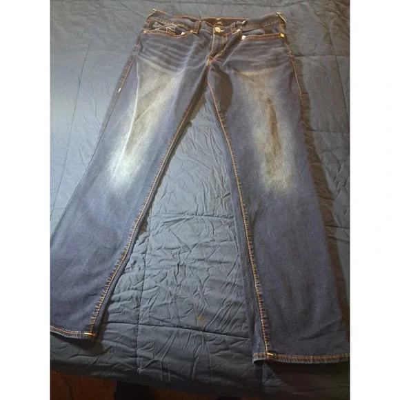 True Religion Ricky‎ Big T Relaxed Straight Flap Jeans Dark Wash Mens 36x32