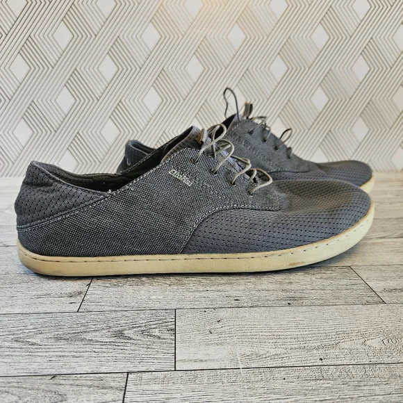 Olukai Nohea Moku Mens Size 12 Charcoal/Clay Textile Slip On Boat Shoes
