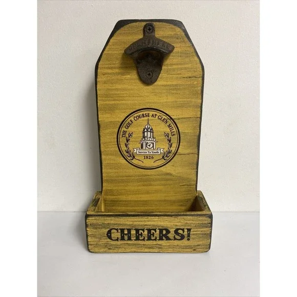 Vintage Signs By Sea‎ Wood Wall Mount Bottle Opener Cap Catcher Man Cave Bar
