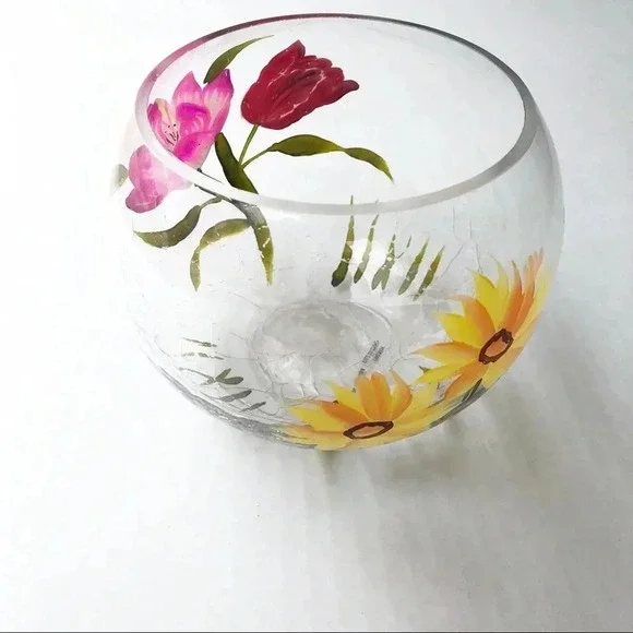 Handpainted Floral Glass Bowl
