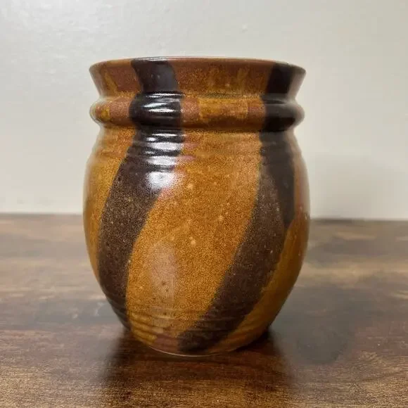 McCoy Pottery Co Onyx Vase Marbled Stoneware Utensil Holder Jar Mid Century 60s