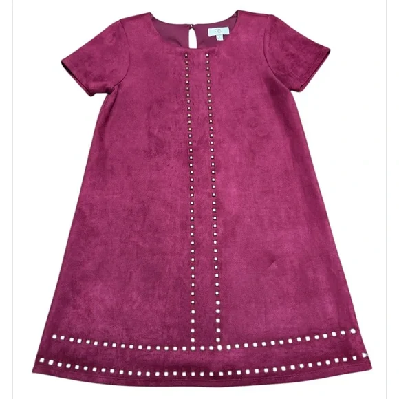 GB Girls Burgandy Faux Suede Dress With Studs Size:Large