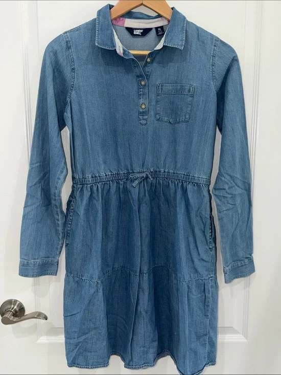 Lands' End Light Blue Denim Shirt Dress girls size XLarge 14-16
