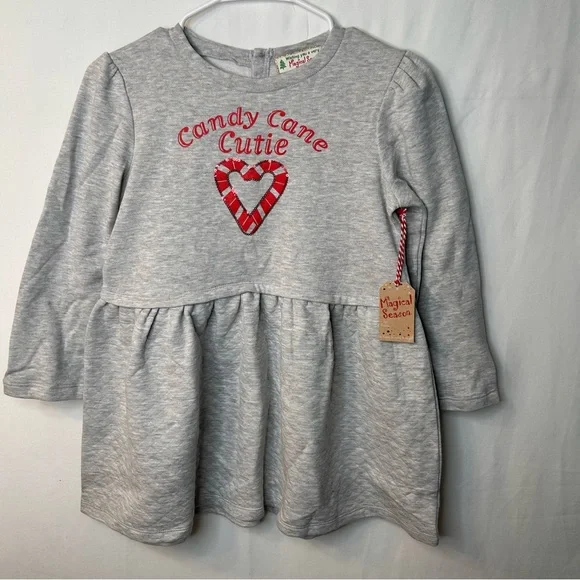 NWT Magical Season Christmas Candy Cane Cutie Gray Girl’s Dress. Size M.