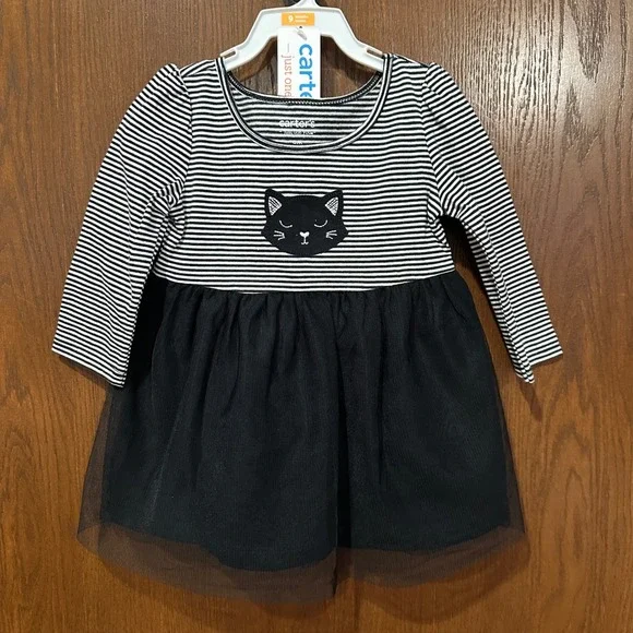 Carters Girls Black White Stripe‎ Cat Tulle Dress